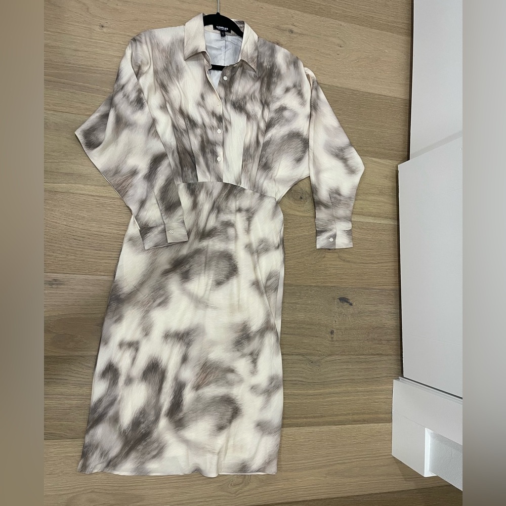 Express Cream and Gray Long Sleeve Dress